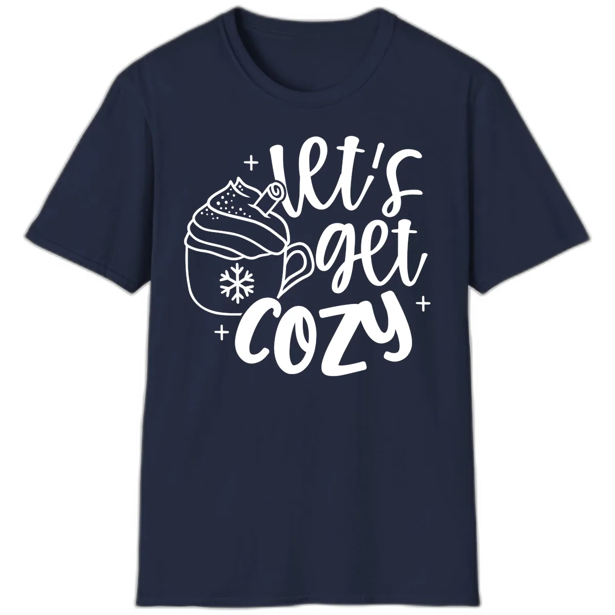 Let's Get Cozy Holiday Design T-Shirt in Navy