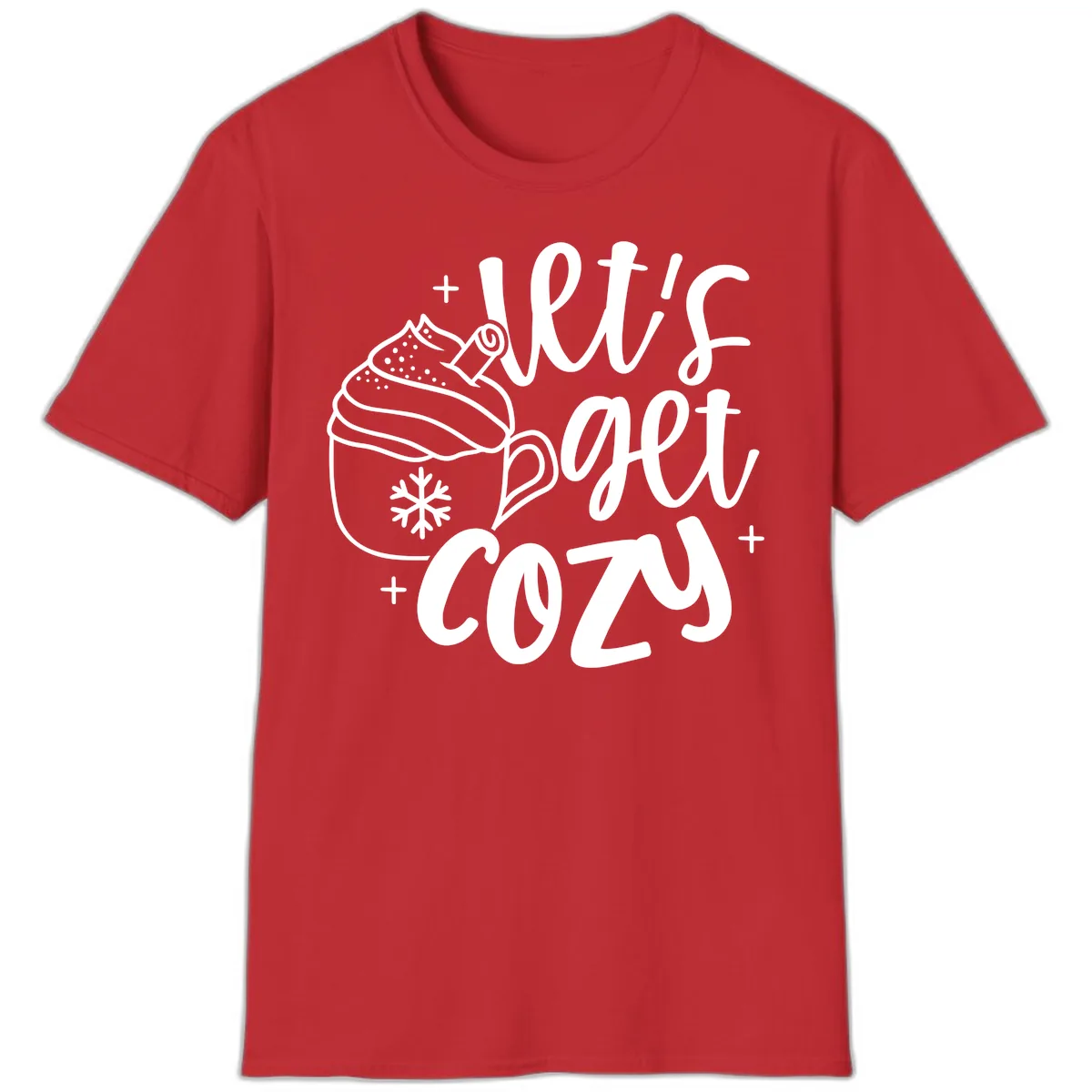Let's Get Cozy Holiday Design T-Shirt in Red