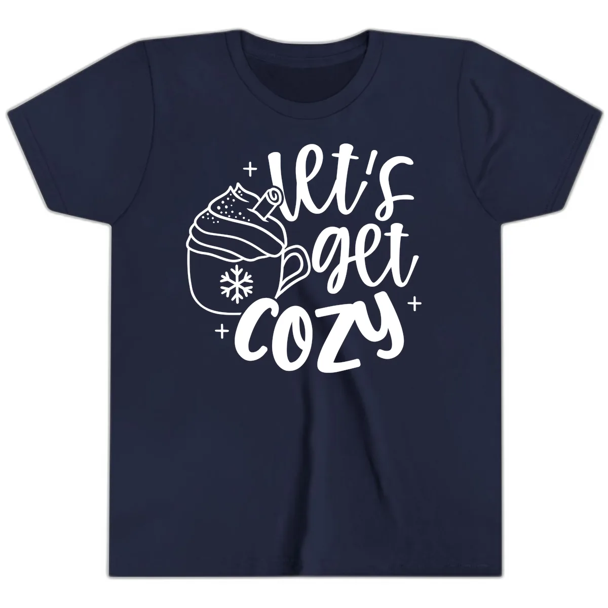Let's Get Cozy Holiday Design Youth T-Shirt in Navy
