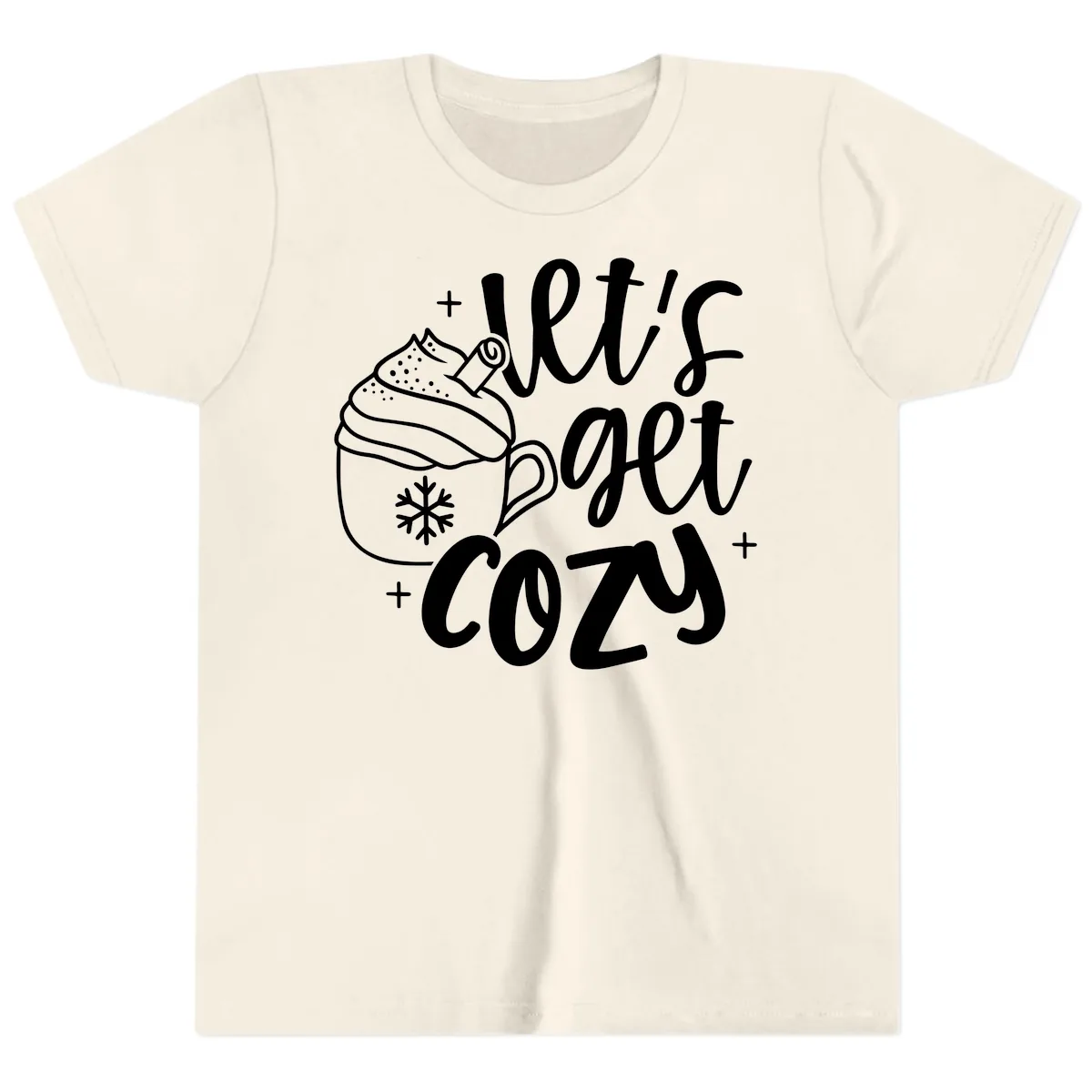 Let's Get Cozy Holiday Design Youth T-Shirt in Natural