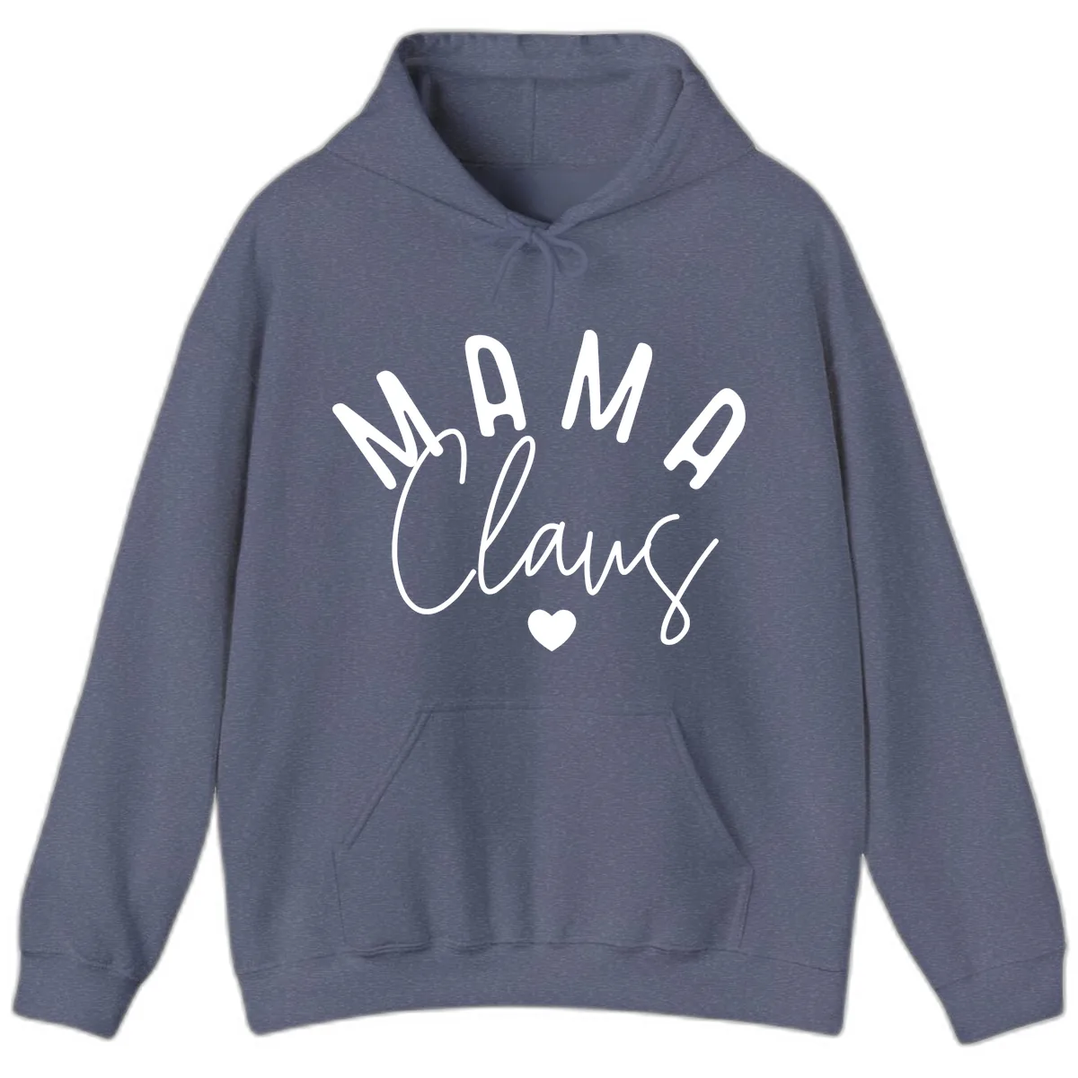 Mama Claus Christmas Heart Hoodie in Heather Navy