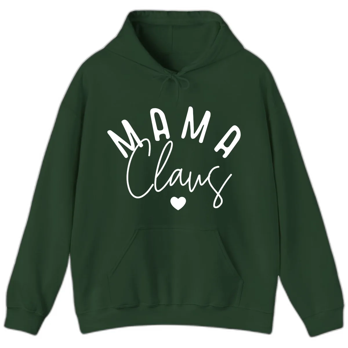 Mama Claus Christmas Heart Hoodie in Forest Green