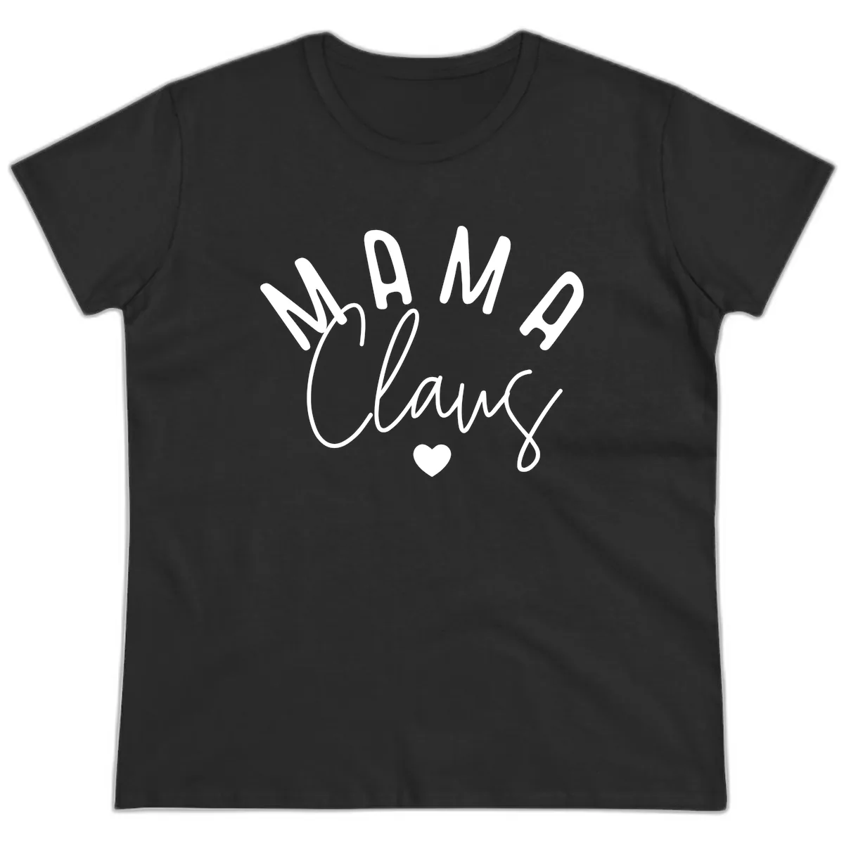 Mama Claus Christmas Heart Ladies Tee in Black