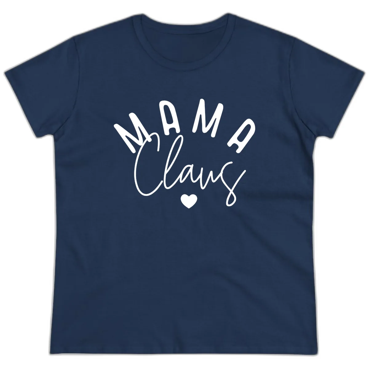 Mama Claus Christmas Heart Ladies Tee in Navy