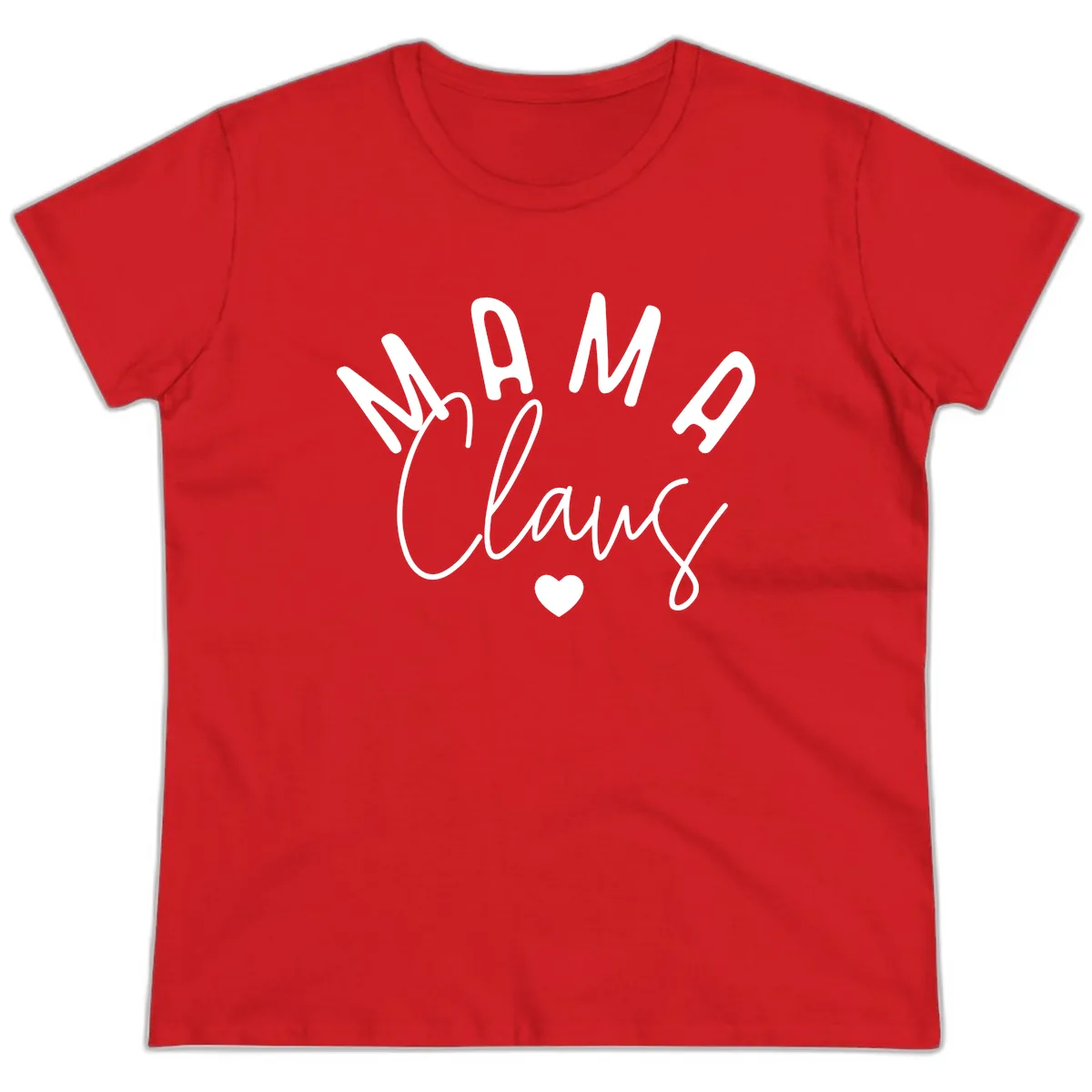 Mama Claus Christmas Heart Ladies Tee in Red