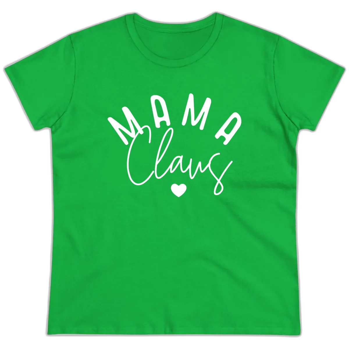 Mama Claus Christmas Heart Ladies Tee in Irish Green