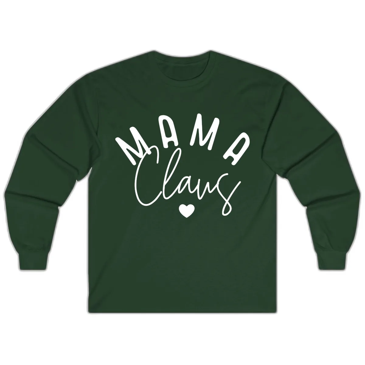 Mama Claus Christmas Heart Long Sleeve in Forest Green