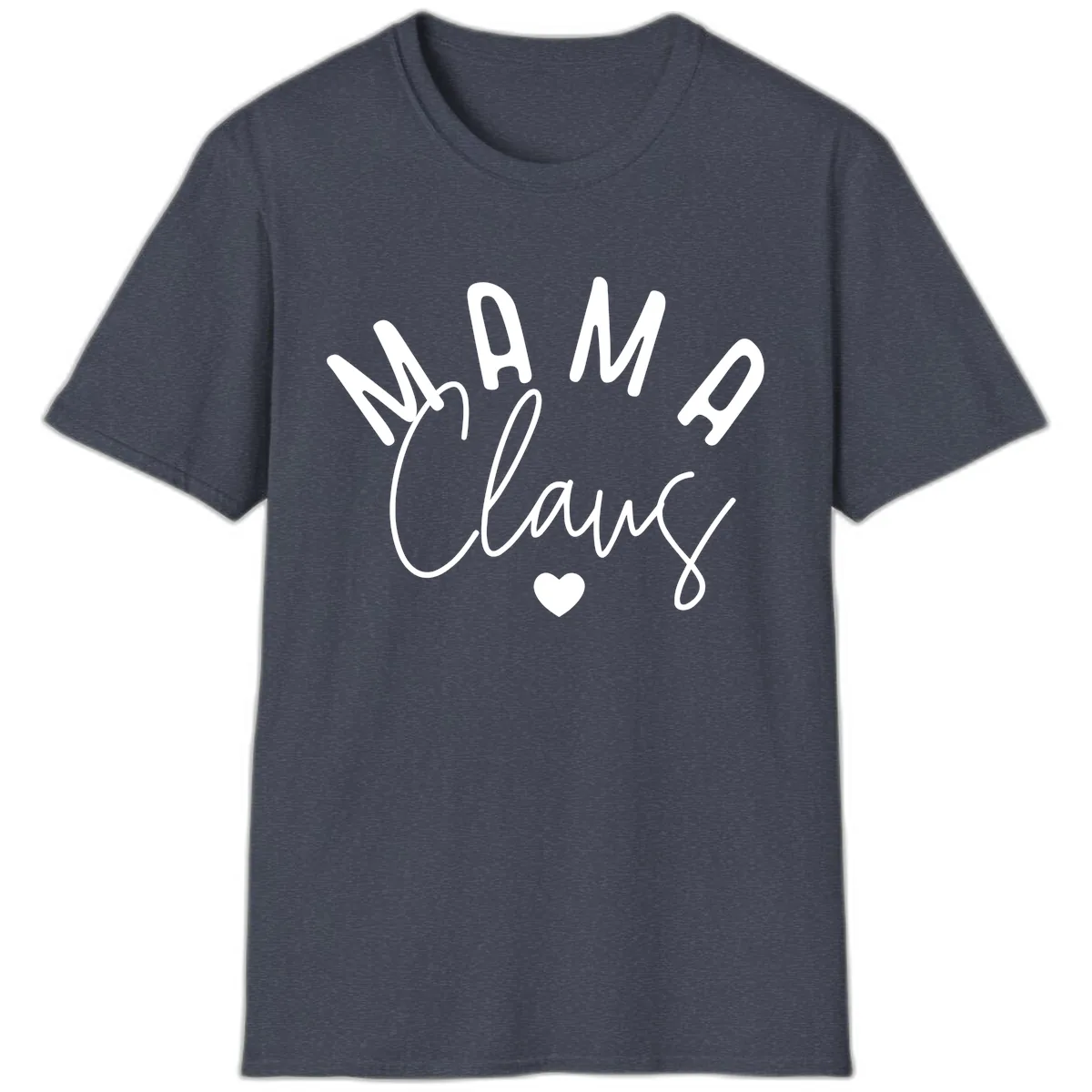 Mama Claus Christmas Heart T-Shirt in Heather Navy