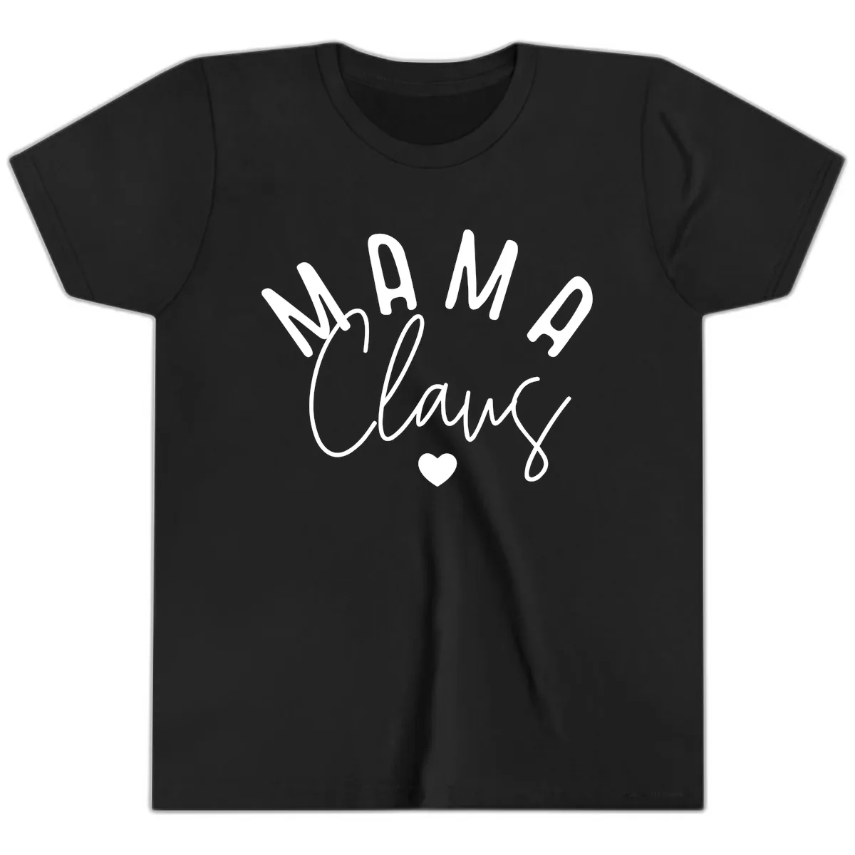 Mama Claus Christmas Heart Youth T-Shirt in Black