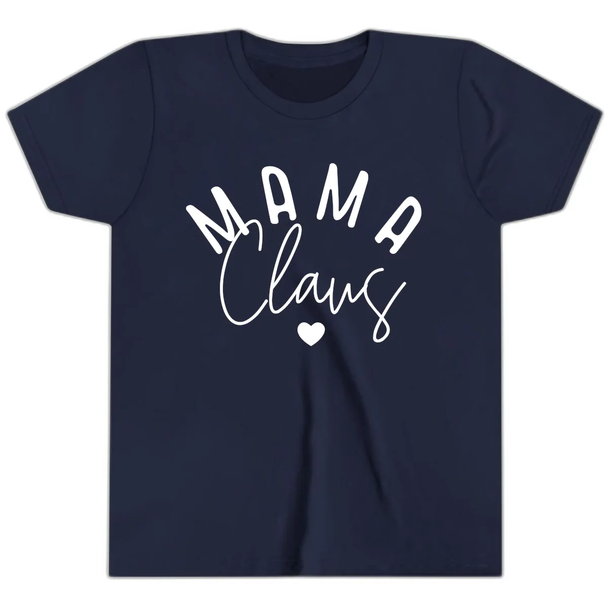 Mama Claus Christmas Heart Youth T-Shirt in Navy