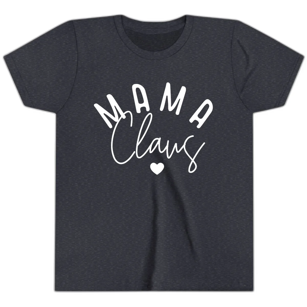 Mama Claus Christmas Heart Youth T-Shirt in Heather Navy