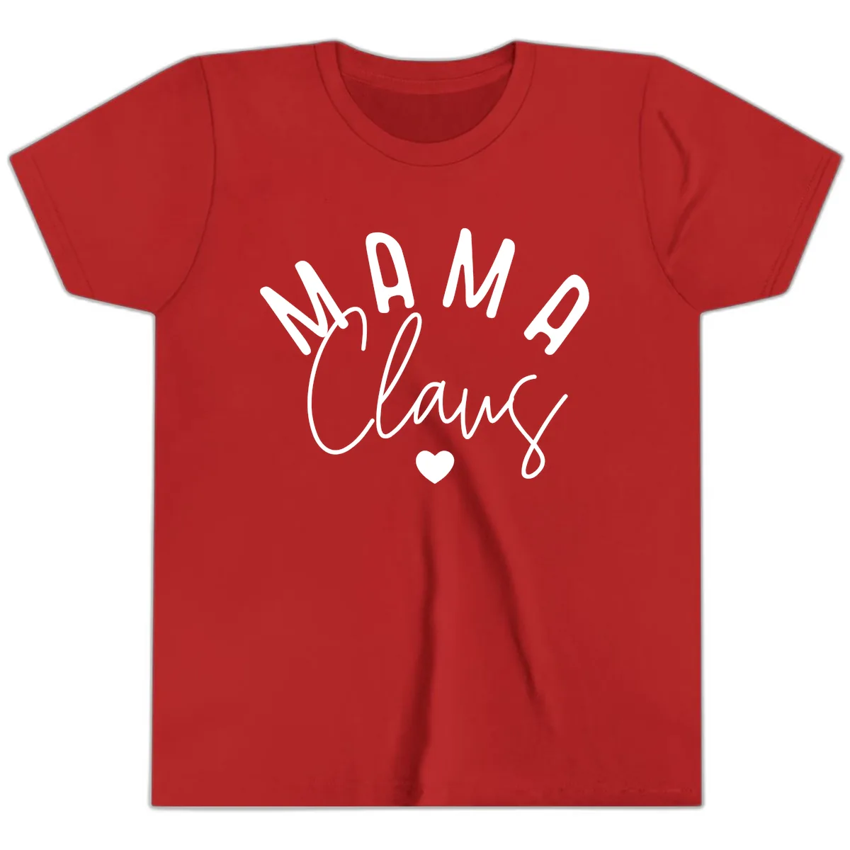 Mama Claus Christmas Heart Youth T-Shirt in Red