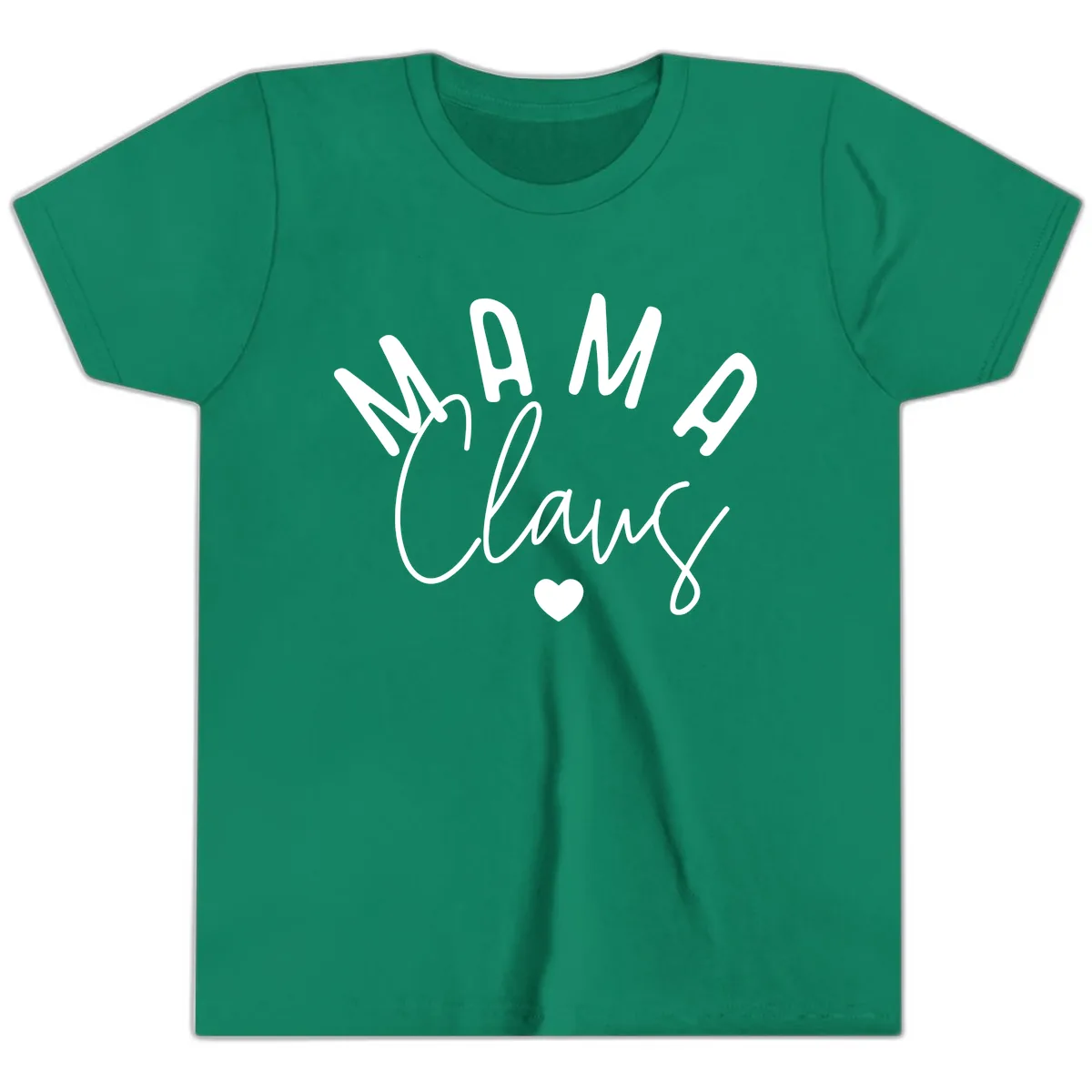 Mama Claus Christmas Heart Youth T-Shirt in Kelly