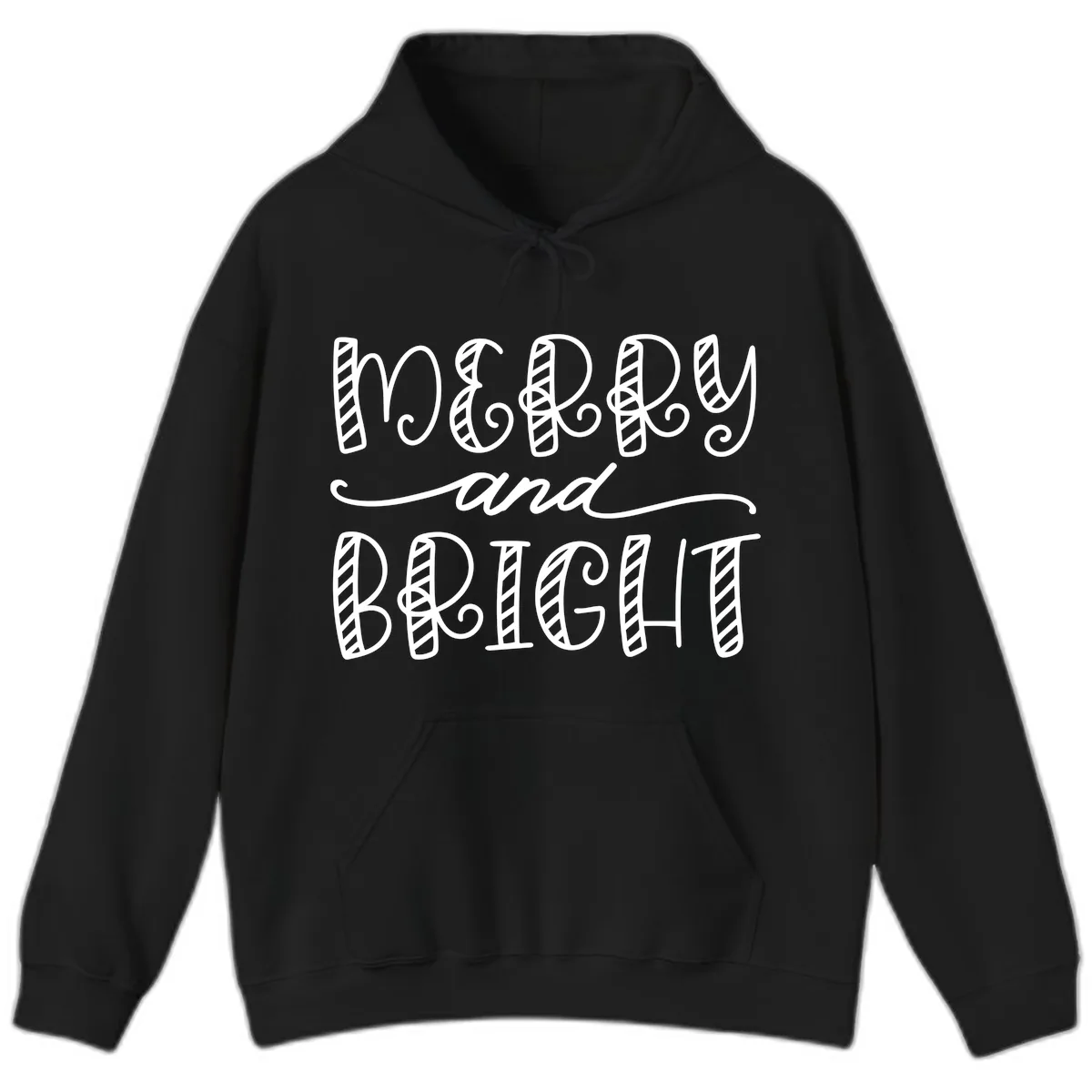 Merry And Bright Holiday Lettering Hoodie in Black