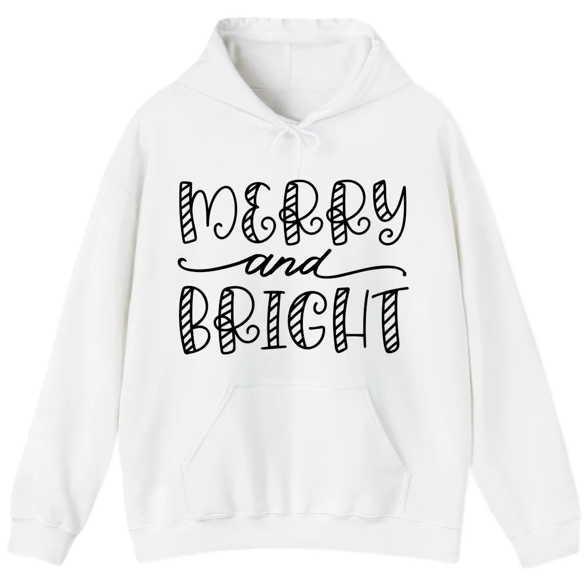 Merry And Bright Holiday Lettering Hoodie in White