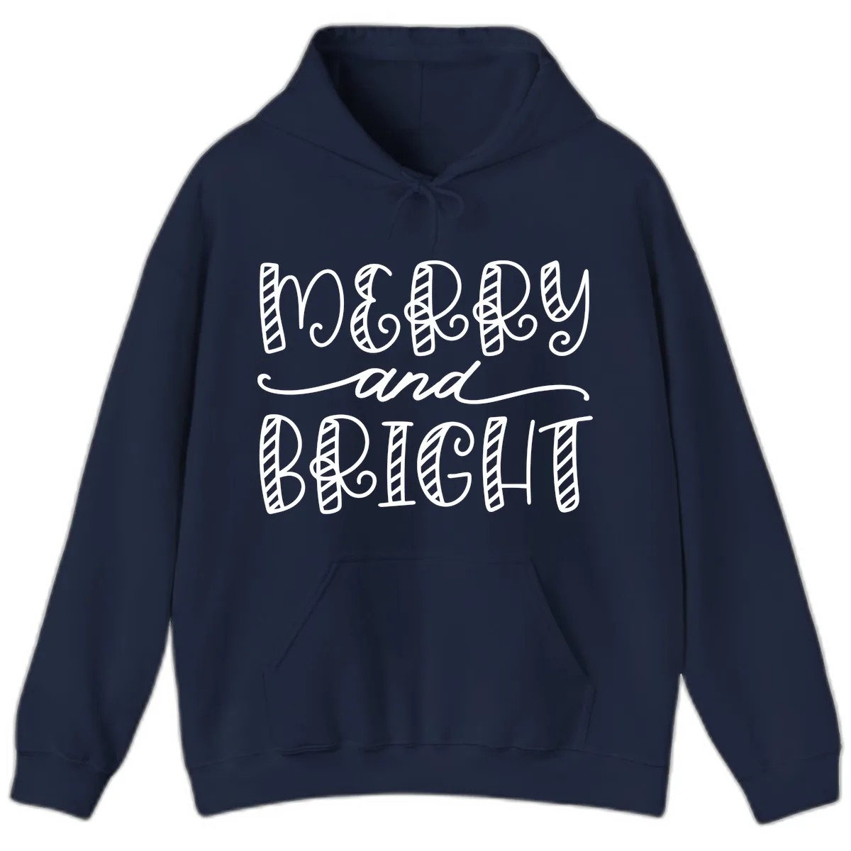 Merry And Bright Holiday Lettering Hoodie in Navy