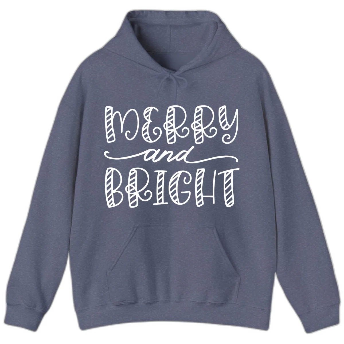 Merry And Bright Holiday Lettering Hoodie in Heather Navy