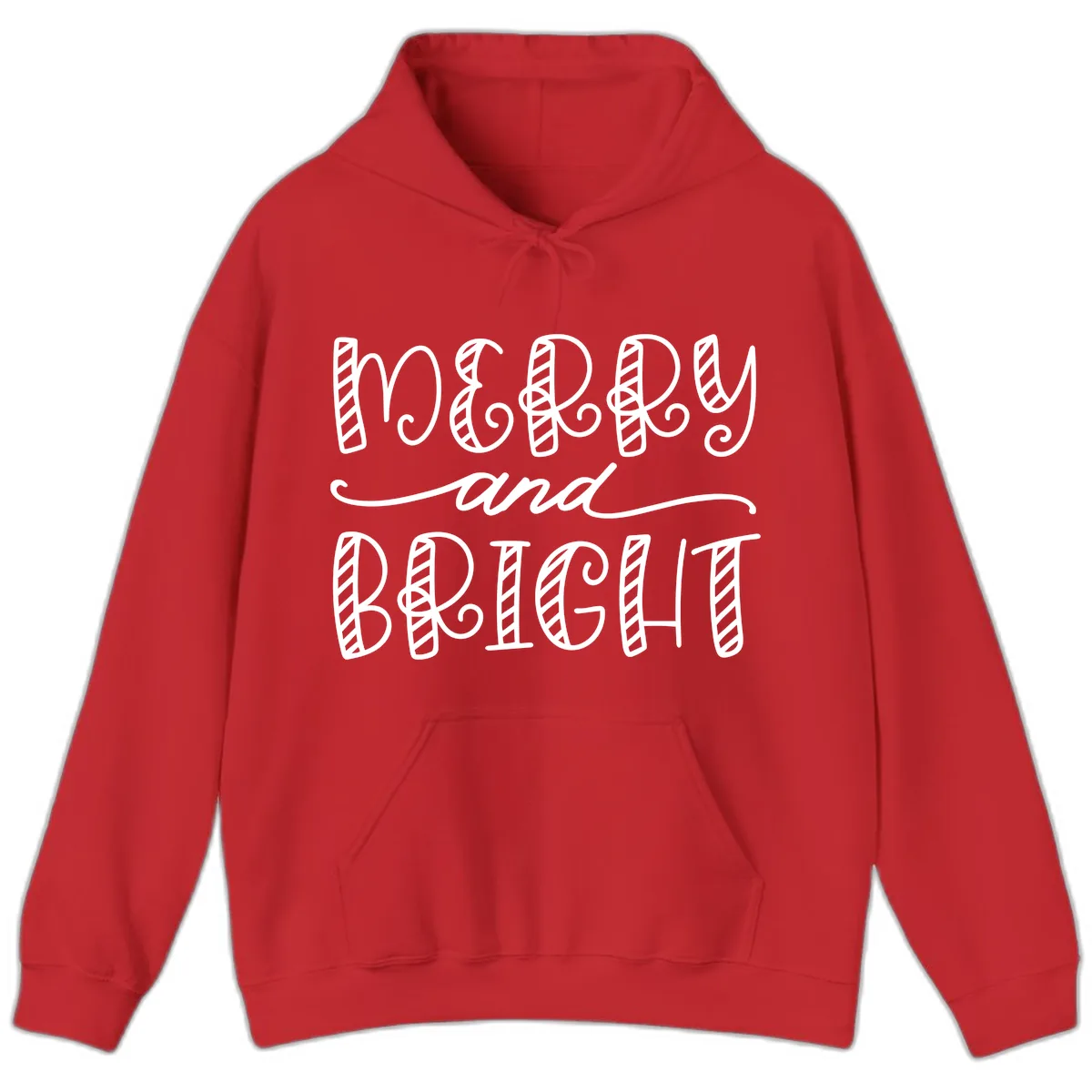 Merry And Bright Holiday Lettering Hoodie in Red