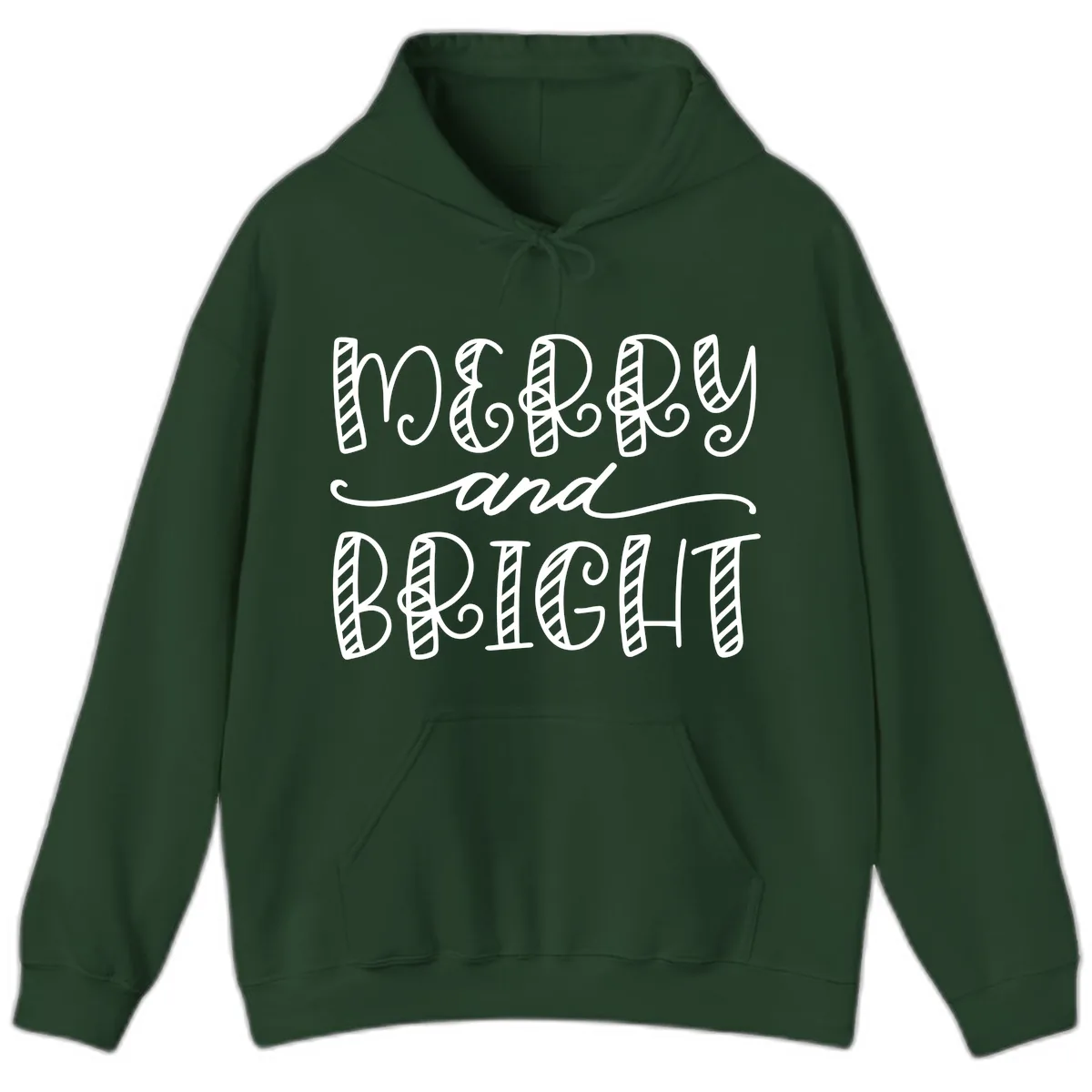 Merry And Bright Holiday Lettering Hoodie in Forest Green