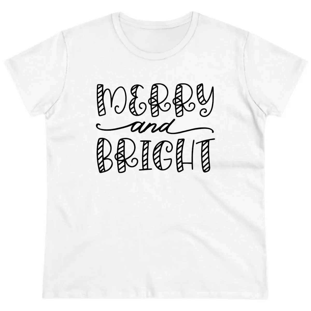Merry And Bright Holiday Lettering Ladies Tee in White