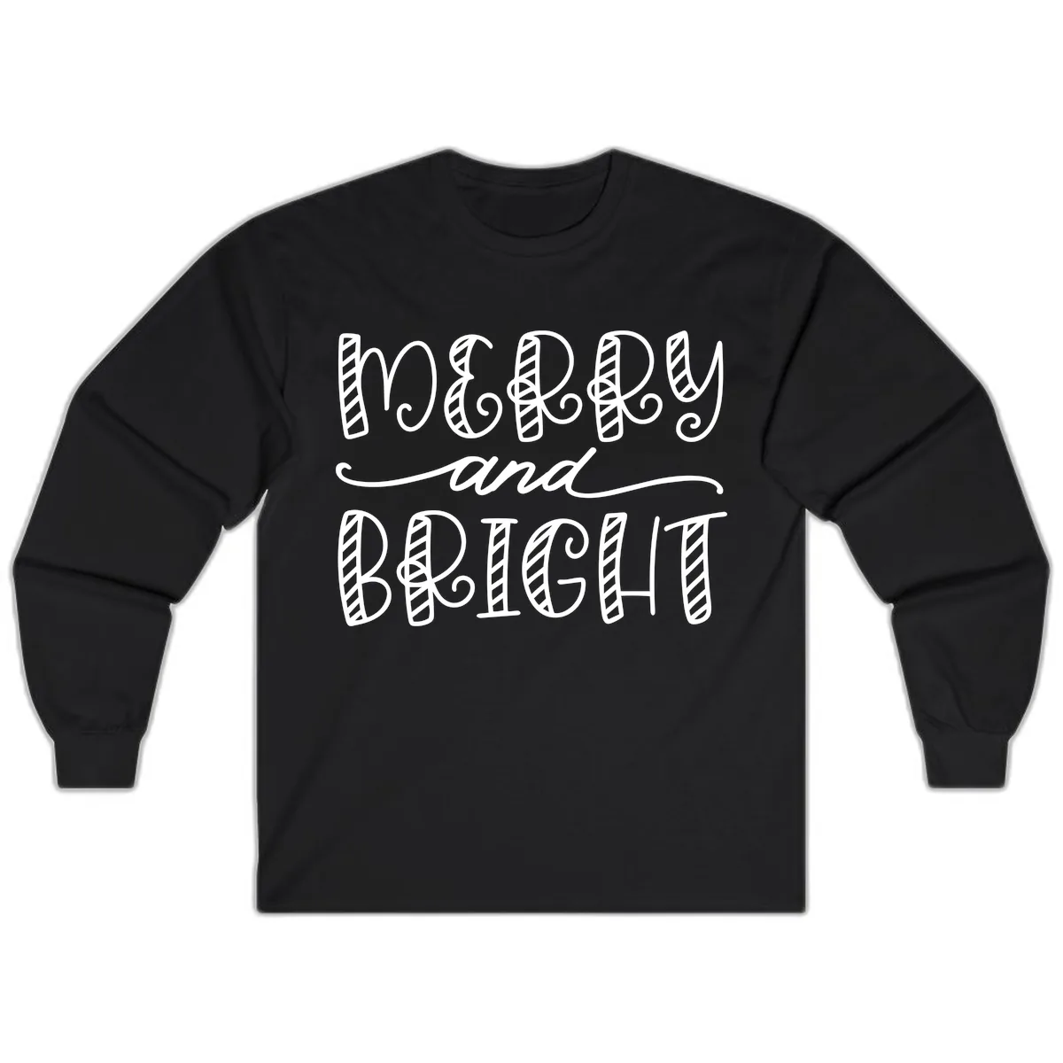Merry And Bright Holiday Lettering Long Sleeve in Black