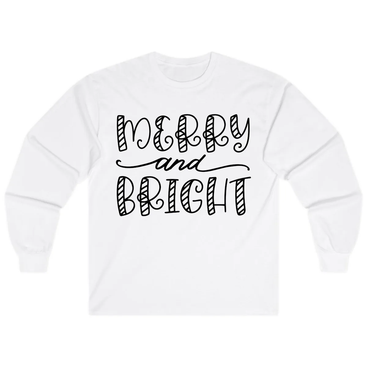 Merry And Bright Holiday Lettering Long Sleeve in White