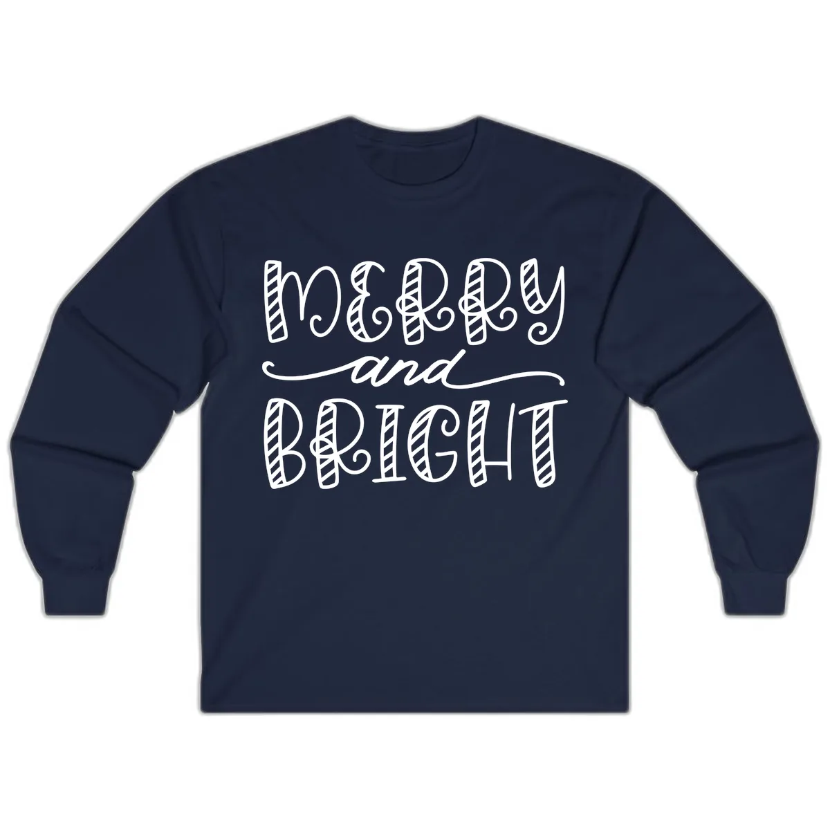 Merry And Bright Holiday Lettering Long Sleeve in Navy