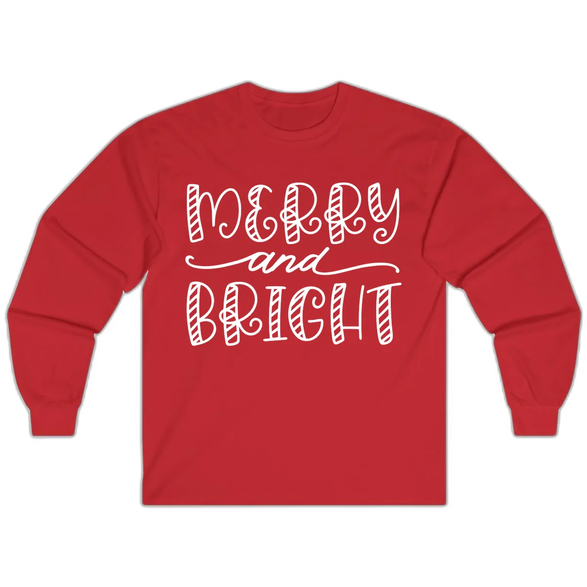 Merry And Bright Holiday Lettering Long Sleeve in Red