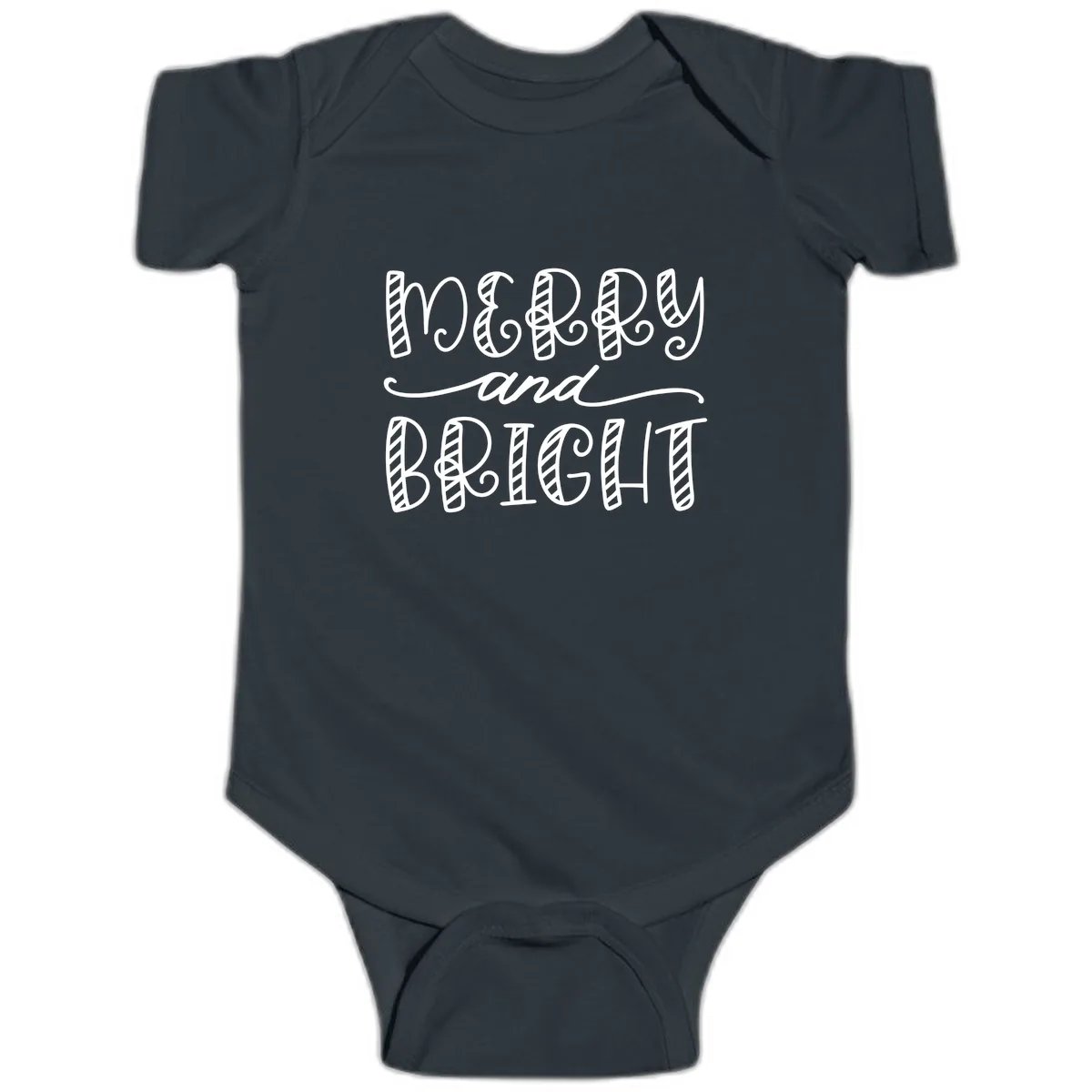 Merry And Bright Holiday Lettering Baby Onesie in Black