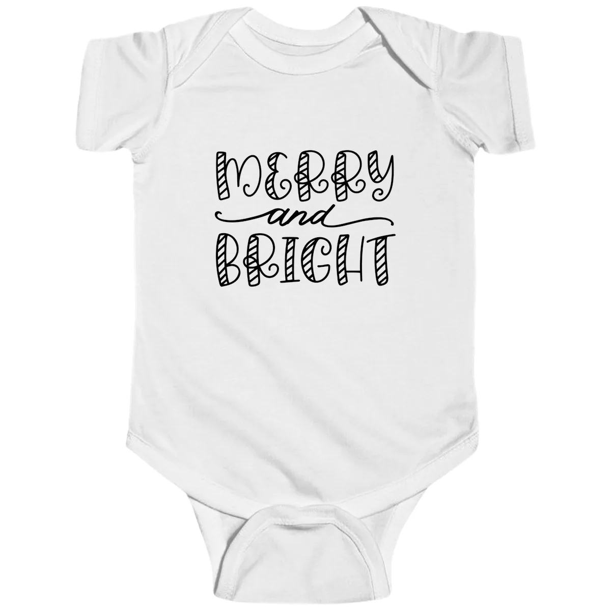 Merry And Bright Holiday Lettering Baby Onesie in White