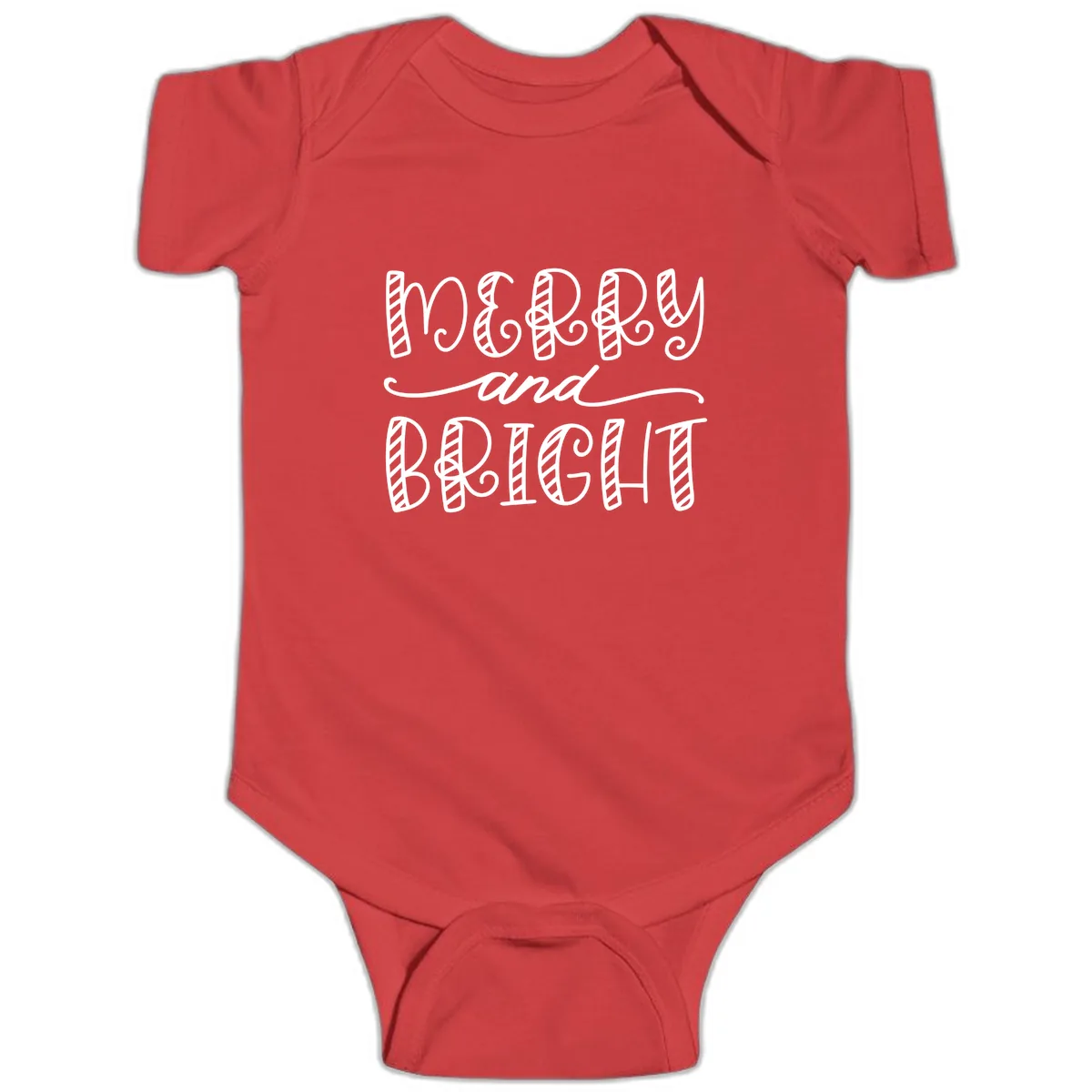 Merry And Bright Holiday Lettering Baby Onesie in Red