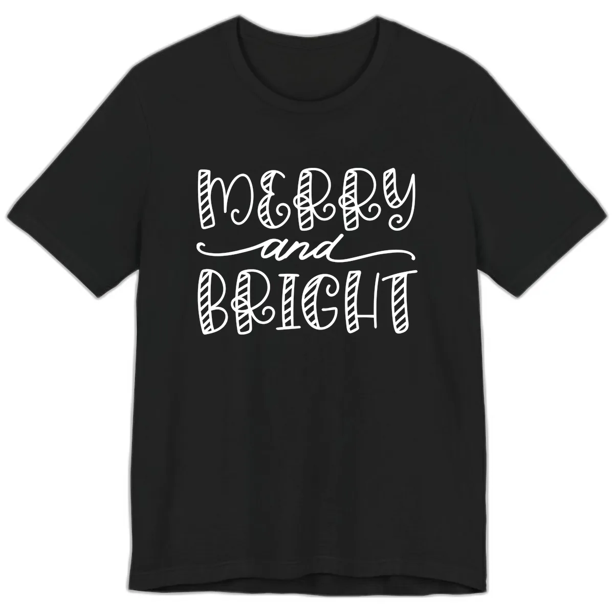 Merry And Bright Holiday Lettering Premium T-Shirt in Black