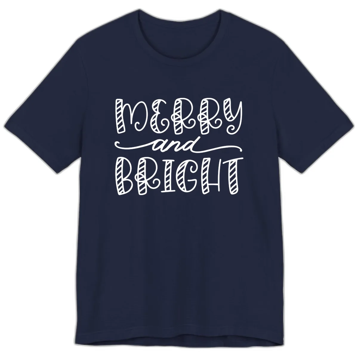 Merry And Bright Holiday Lettering Premium T-Shirt in Navy