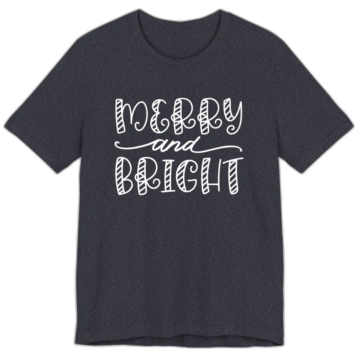 Merry And Bright Holiday Lettering Premium T-Shirt in Heather Navy