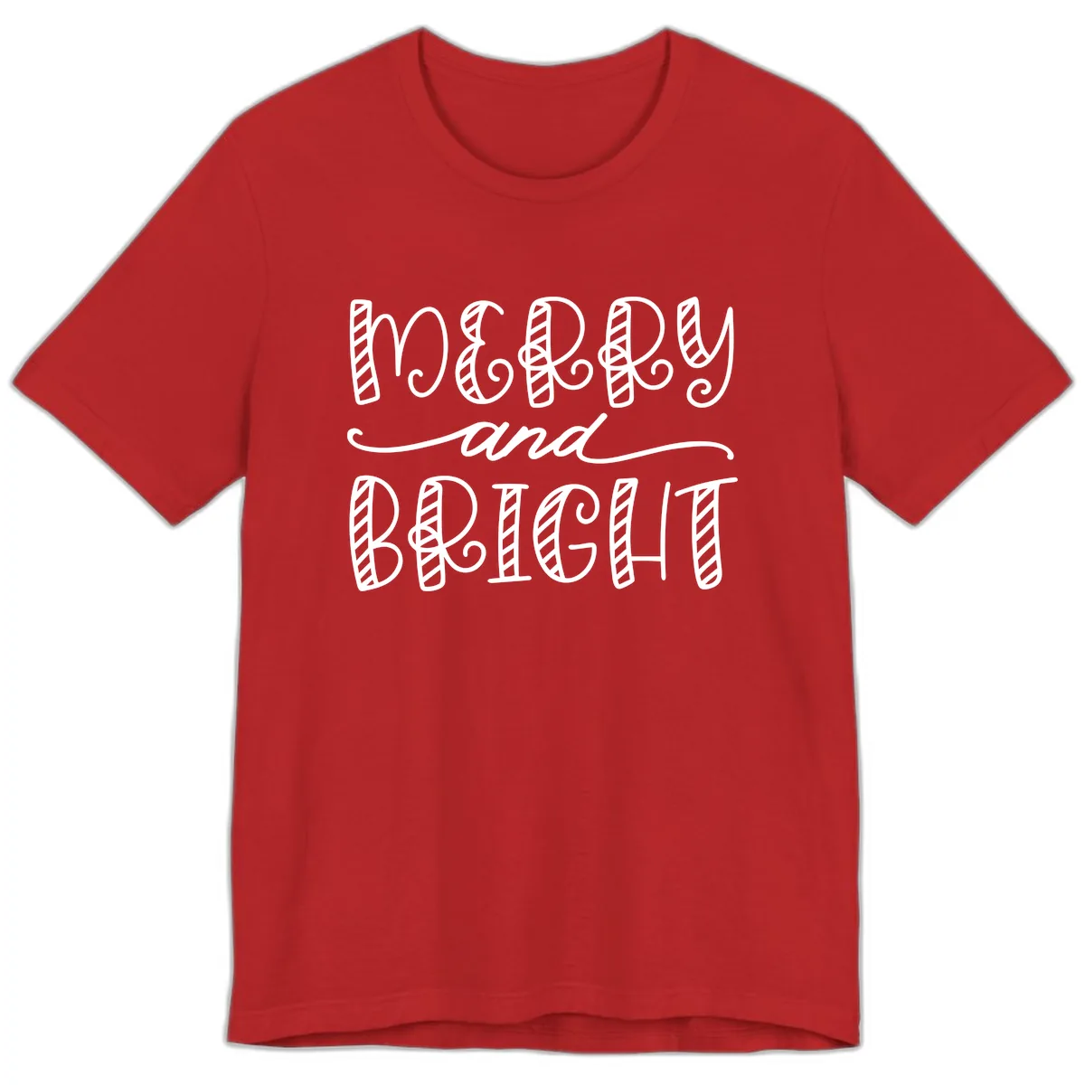 Merry And Bright Holiday Lettering Premium T-Shirt in Red