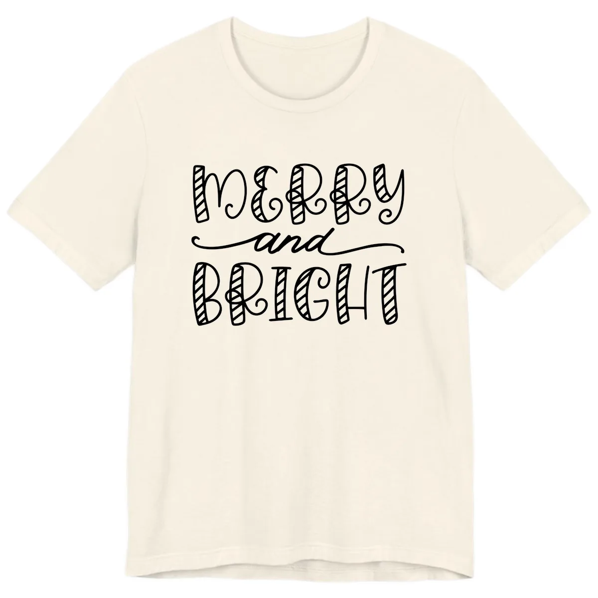 Merry And Bright Holiday Lettering Premium T-Shirt in Natural