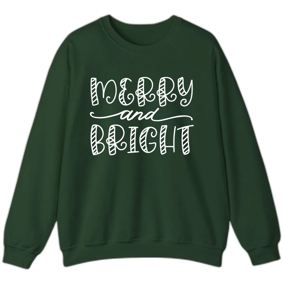 Merry And Bright Holiday Lettering Sweatshirt in Forest Green
