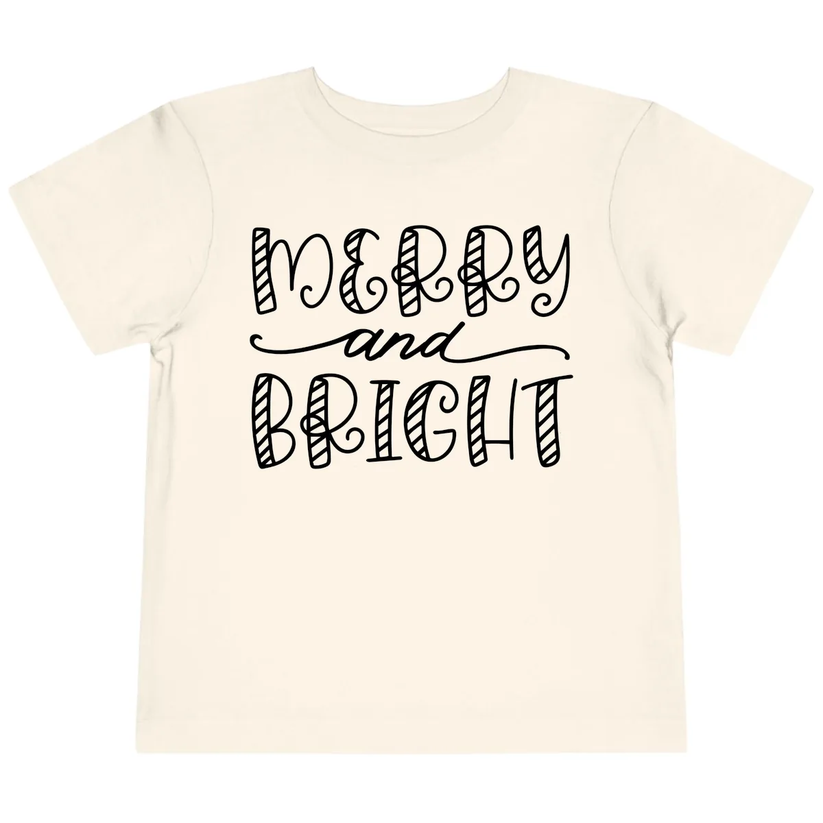 Merry And Bright Holiday Lettering Toddler T-Shirt in Natural