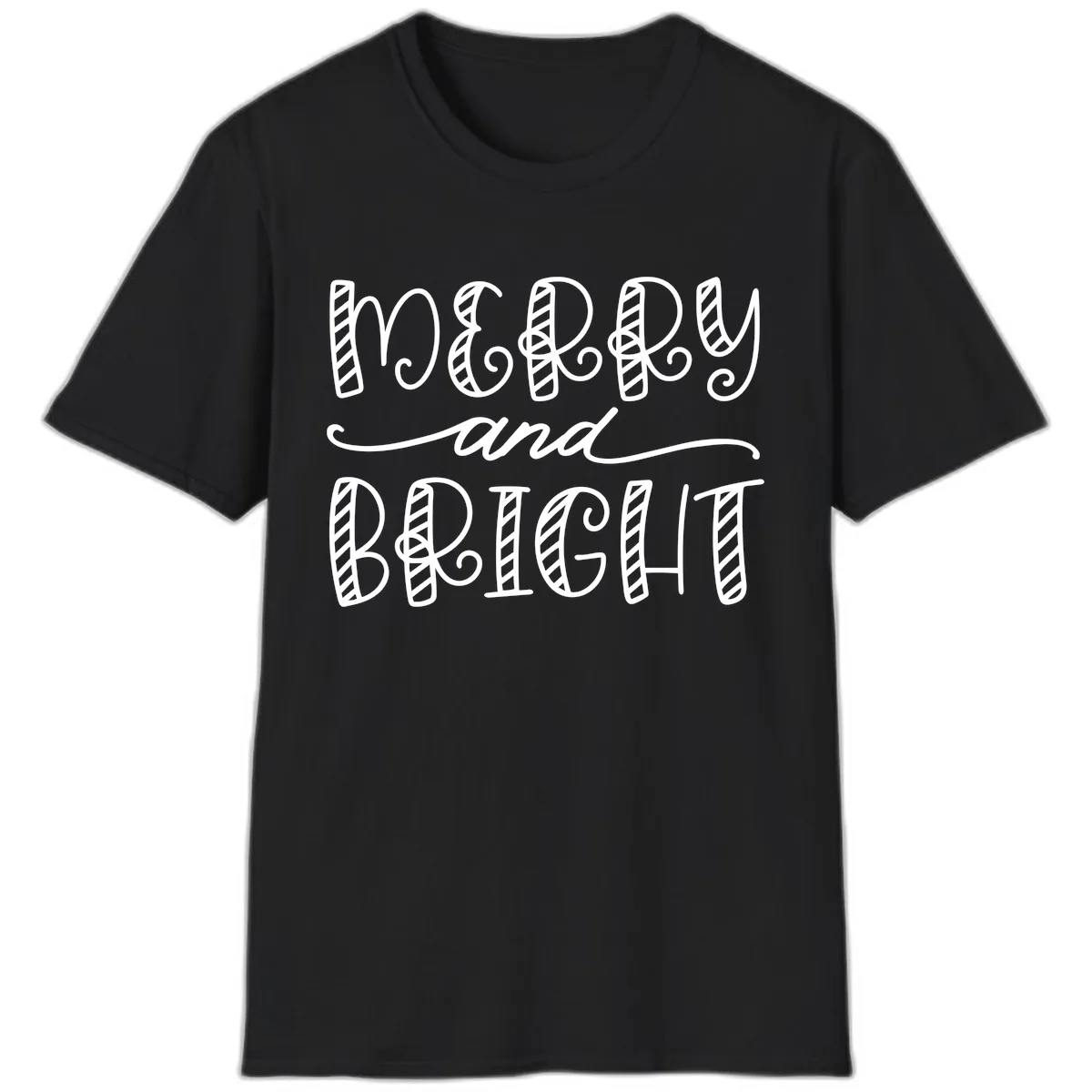 Merry And Bright Holiday Lettering T-Shirt in Black