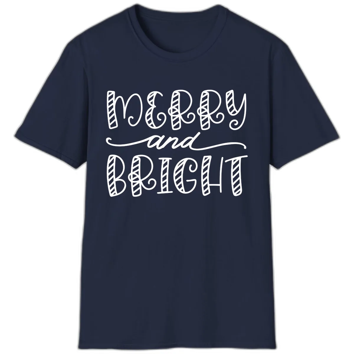 Merry And Bright Holiday Lettering T-Shirt in Navy