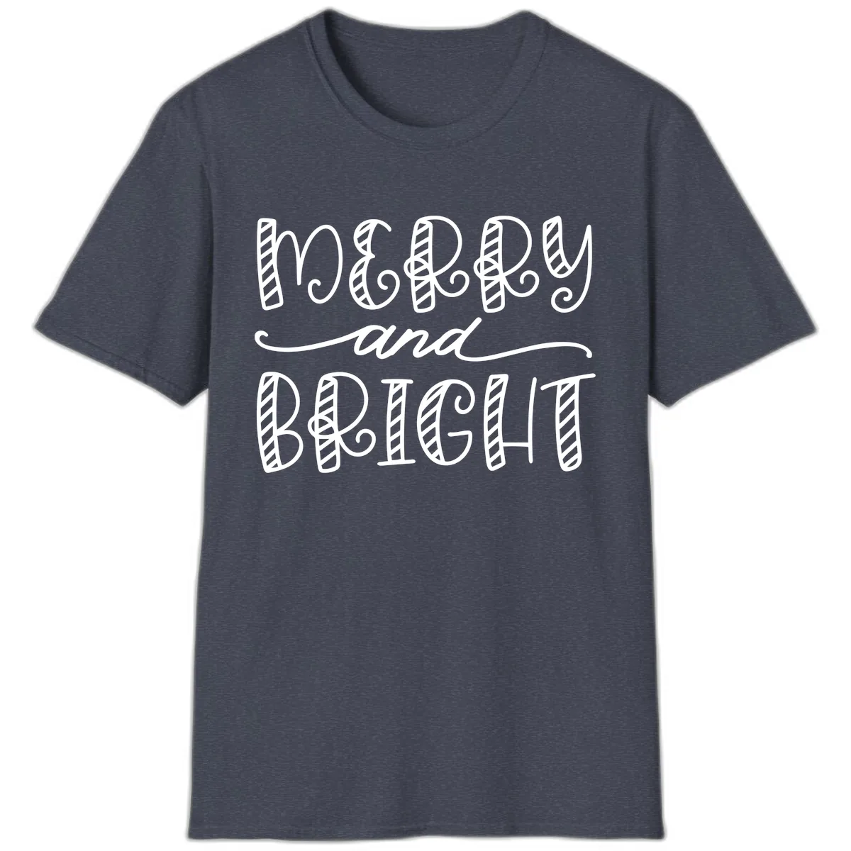 Merry And Bright Holiday Lettering T-Shirt in Heather Navy