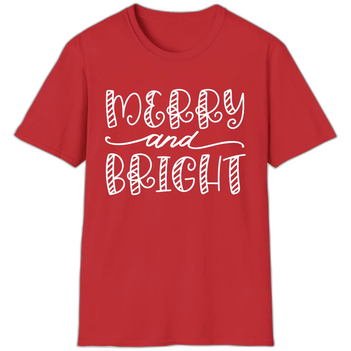 Merry And Bright Holiday Lettering T-Shirt in Red