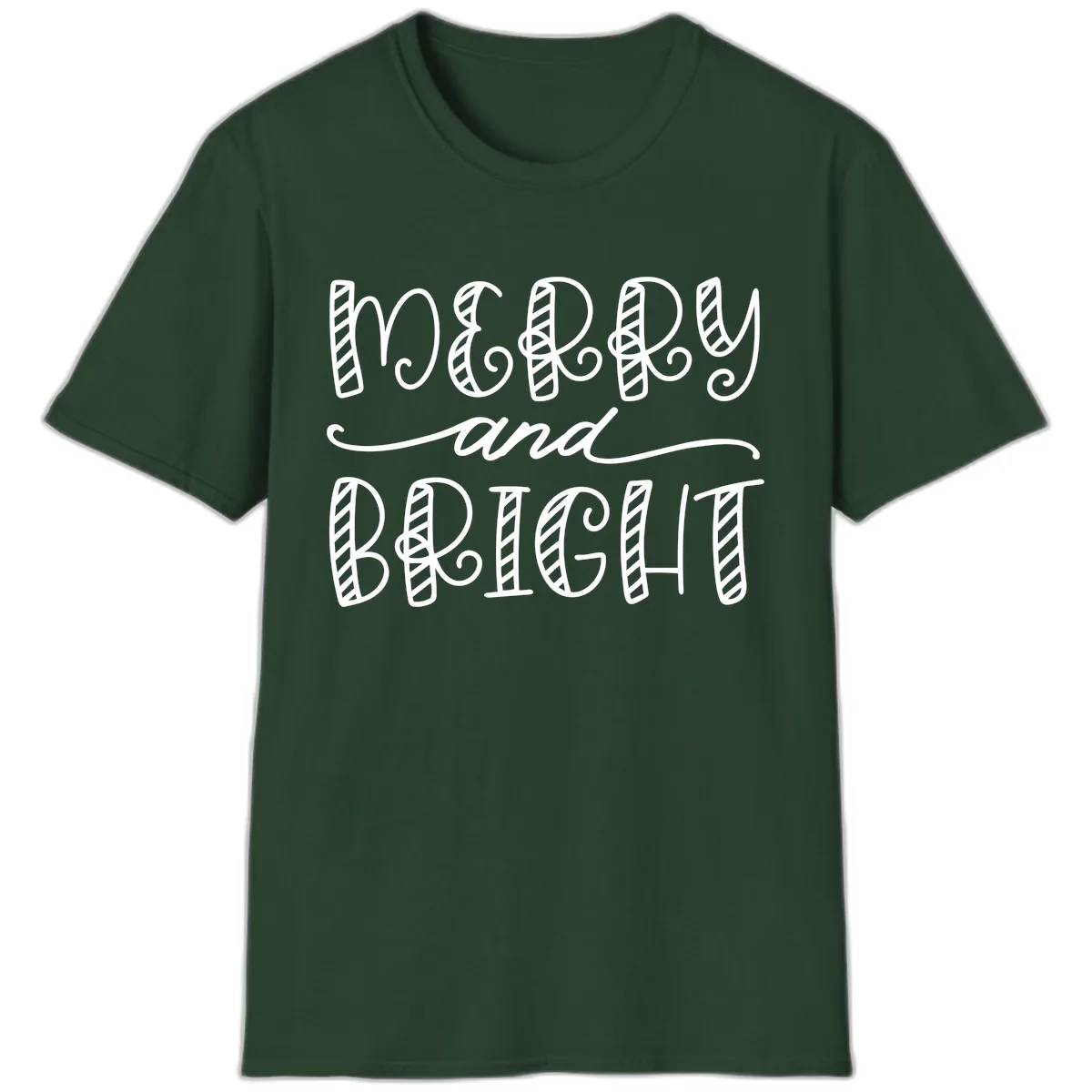 Merry And Bright Holiday Lettering T-Shirt in Forest Green