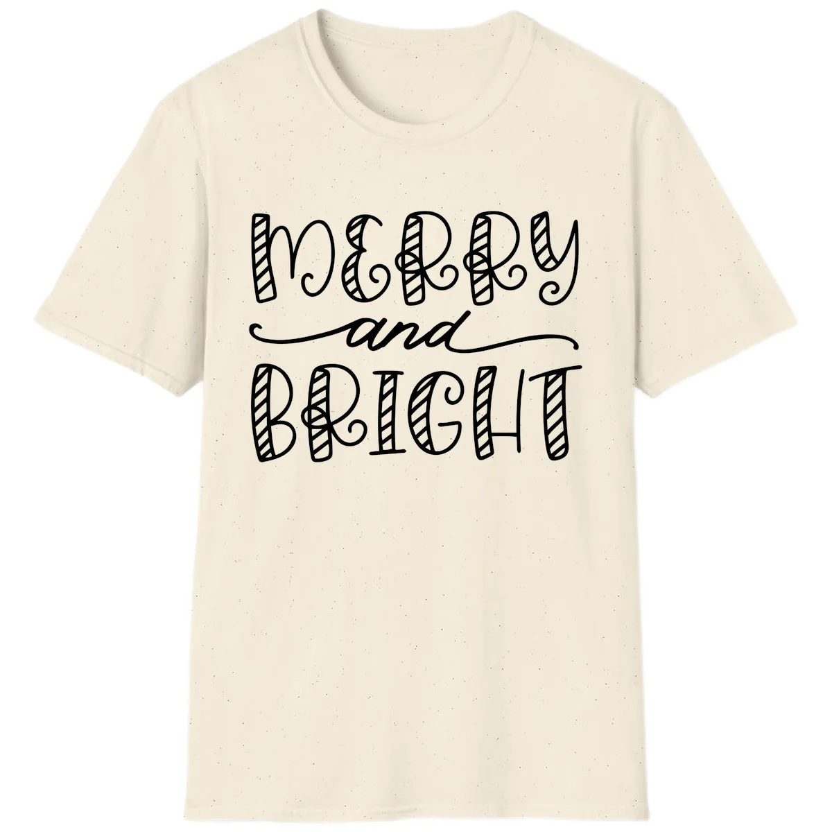Merry And Bright Holiday Lettering T-Shirt in Natural