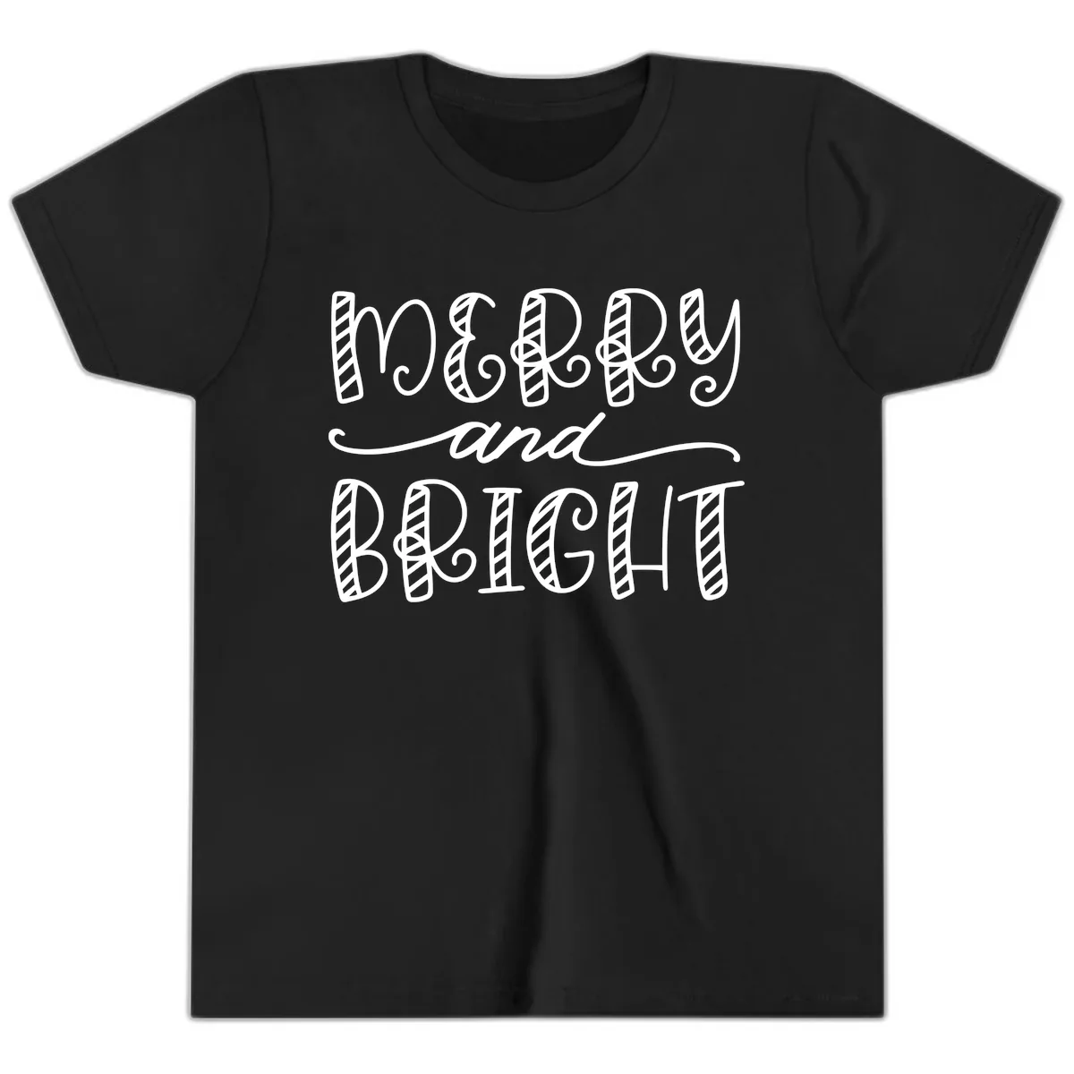 Merry And Bright Holiday Lettering Youth T-Shirt in Black