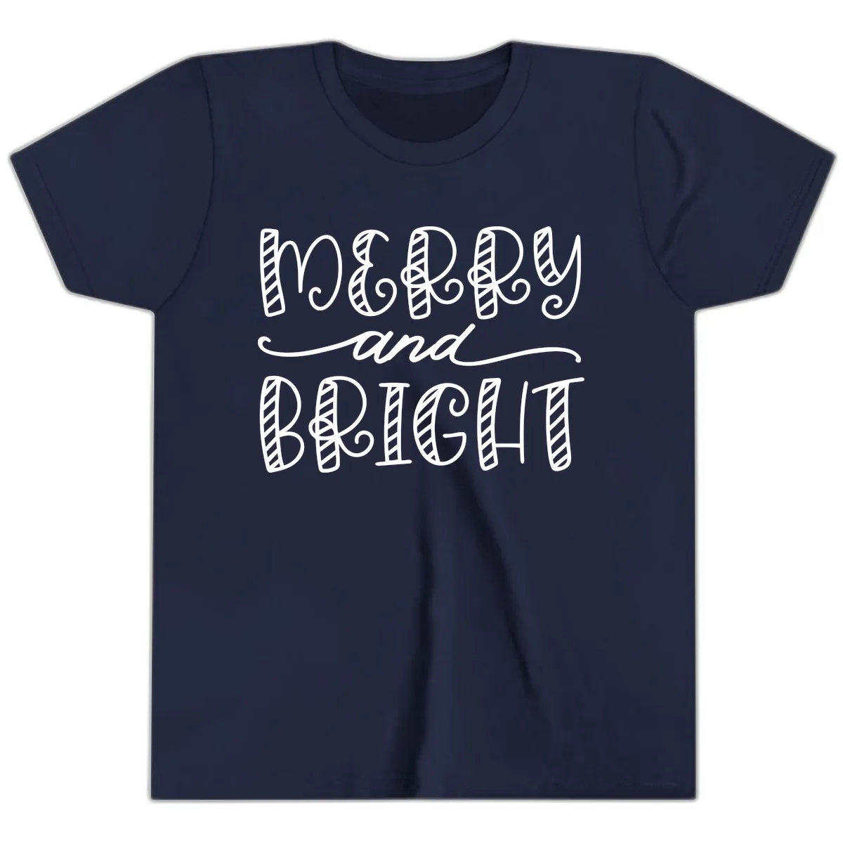 Merry And Bright Holiday Lettering Youth T-Shirt in Navy