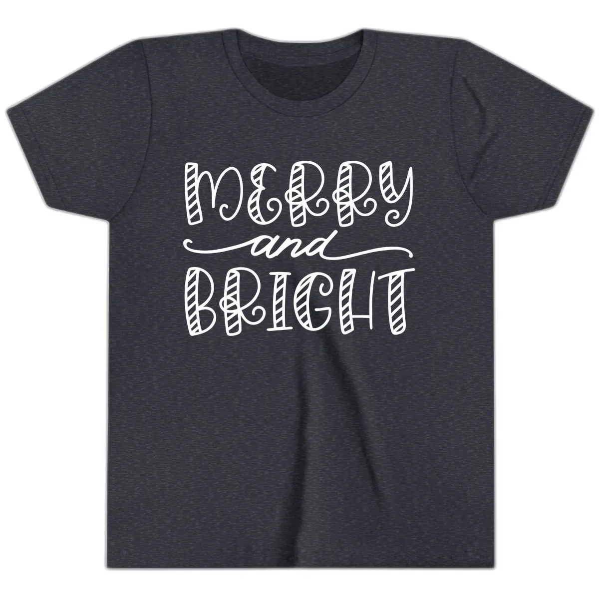 Merry And Bright Holiday Lettering Youth T-Shirt in Heather Navy