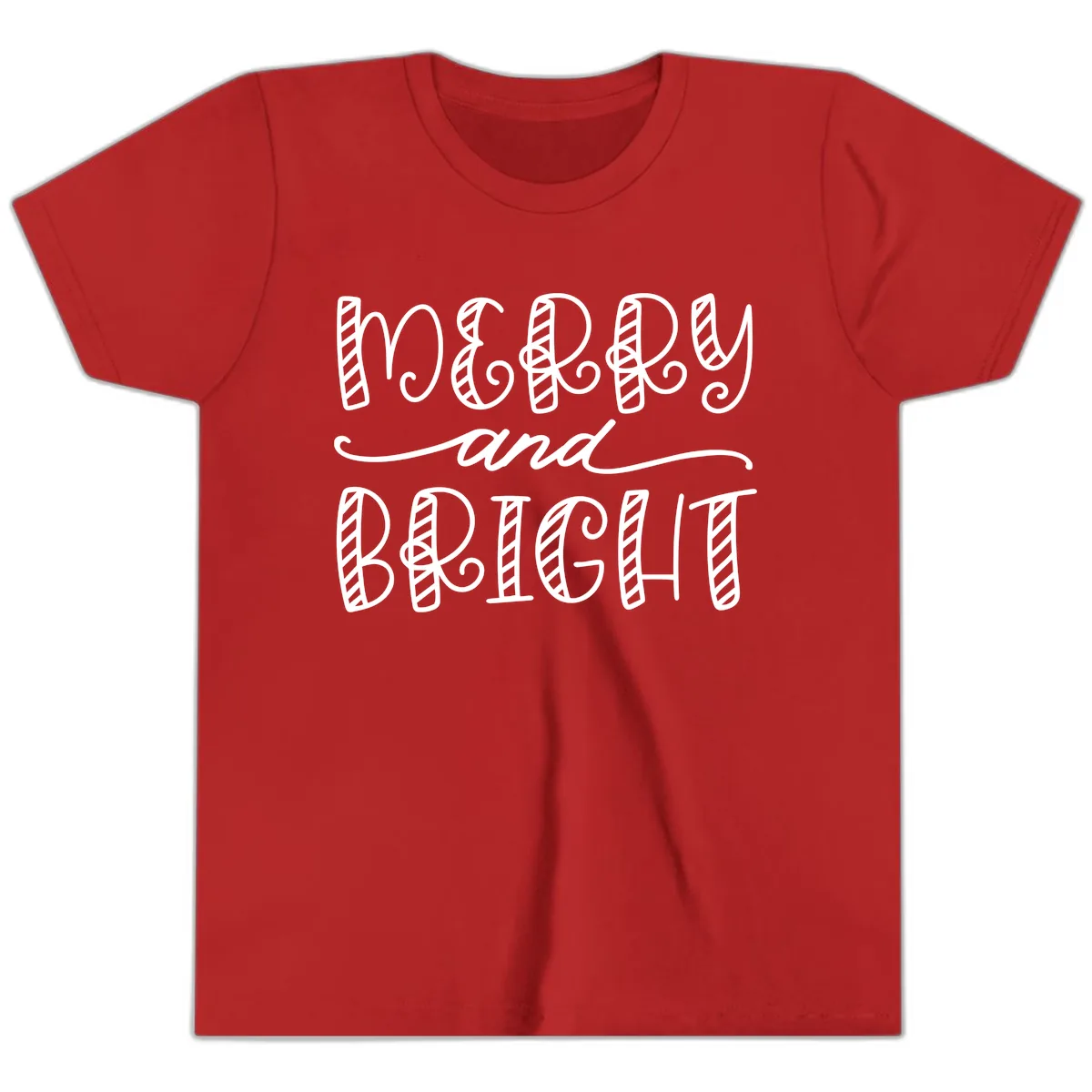 Merry And Bright Holiday Lettering Youth T-Shirt in Red