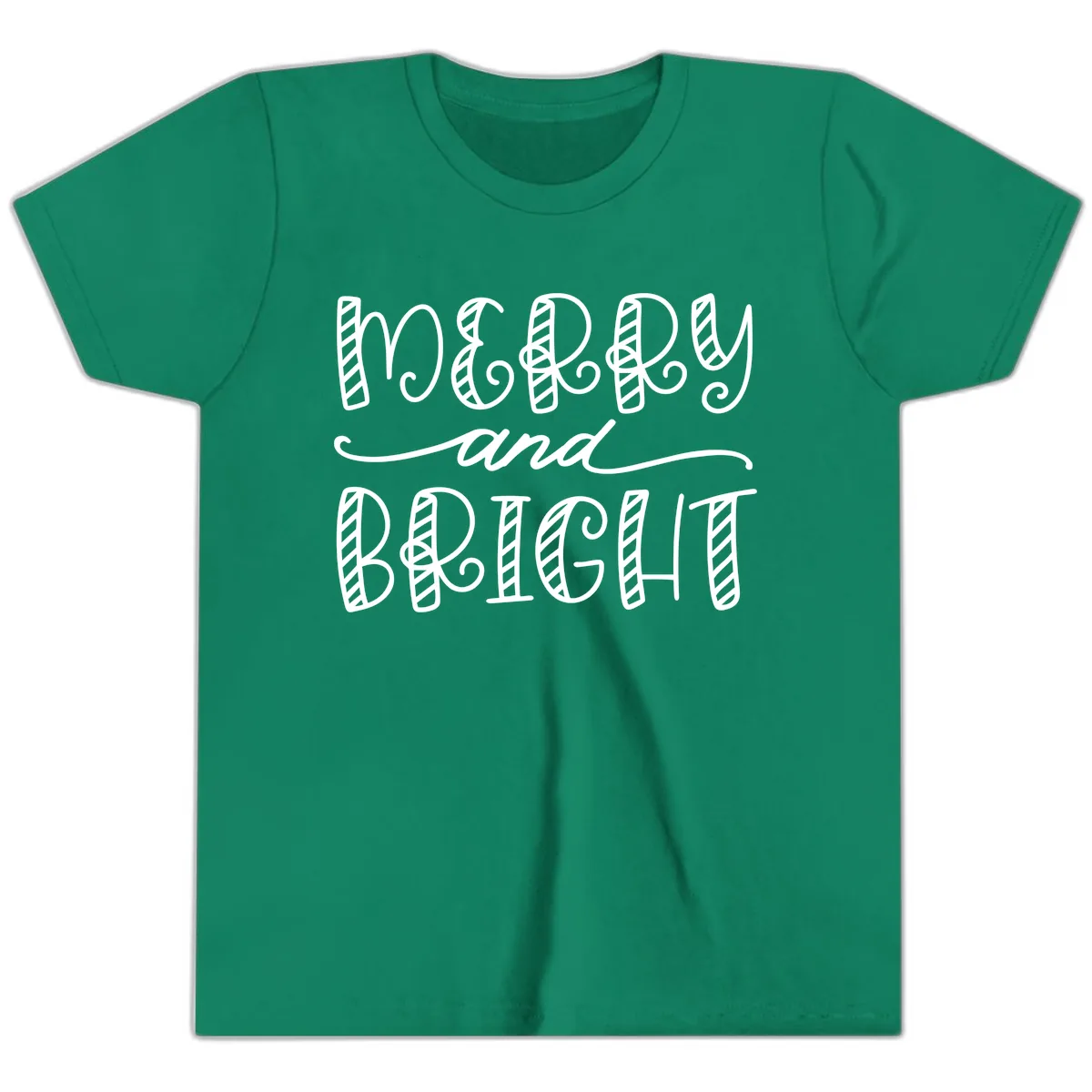 Merry And Bright Holiday Lettering Youth T-Shirt in Kelly