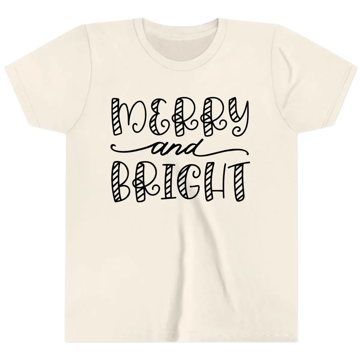 Merry And Bright Holiday Lettering Youth T-Shirt in Natural